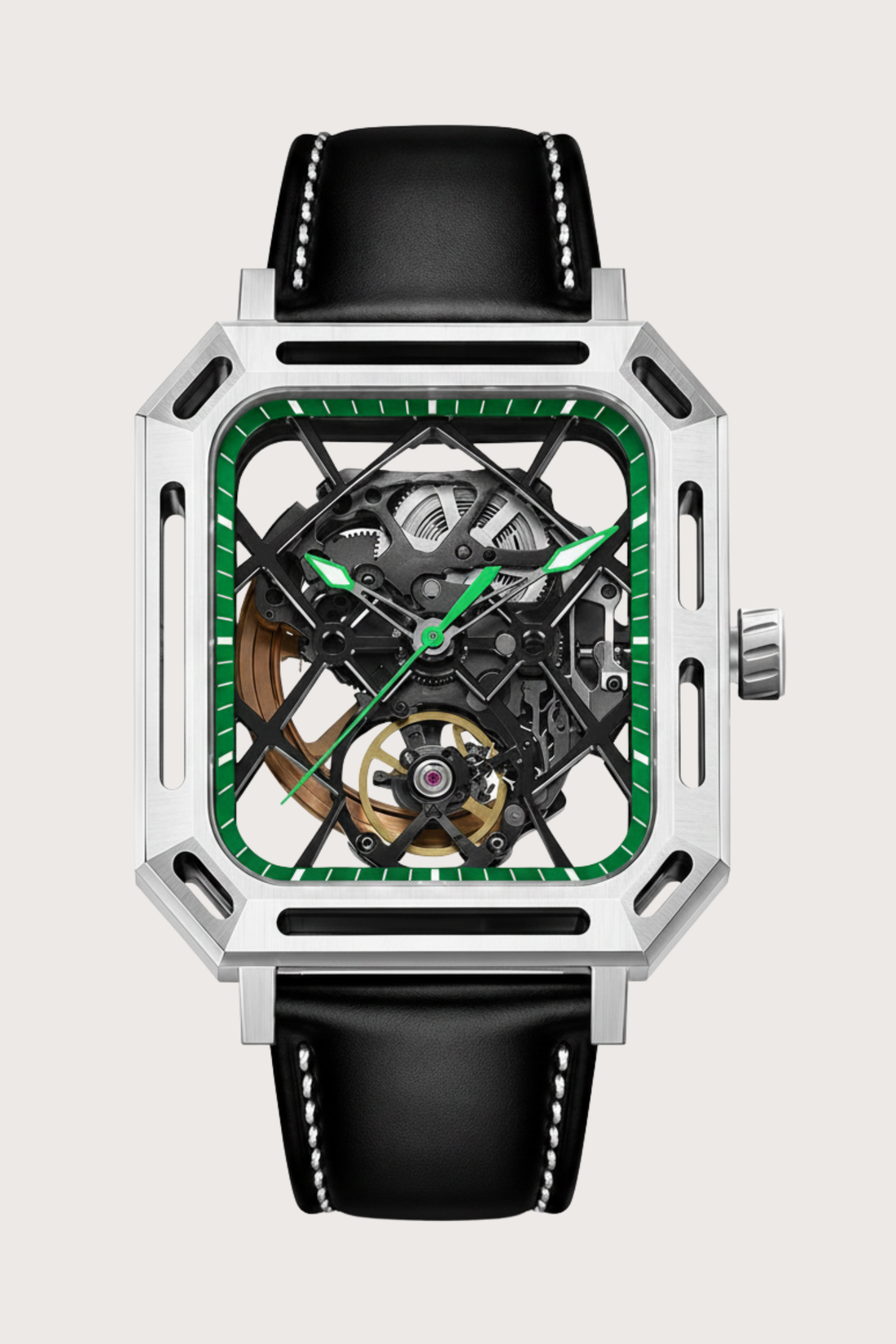 Men's Green Skeleton Square Automatic Mechanical Watch