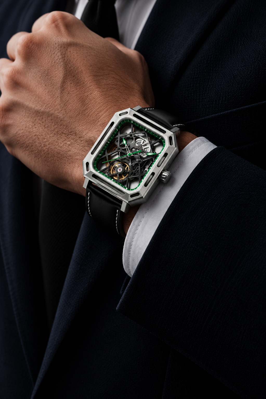Men's Green Skeleton Square Automatic Mechanical Watch