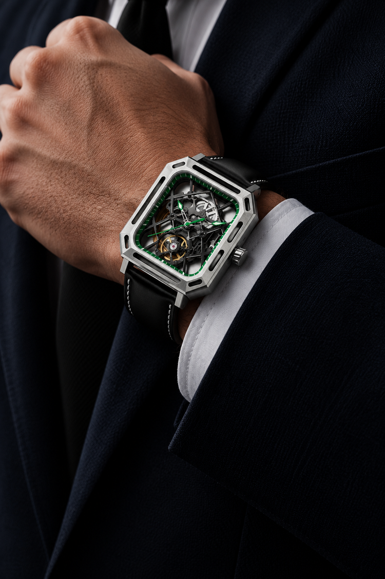 Men's Green Skeleton Square Automatic Mechanical Watch