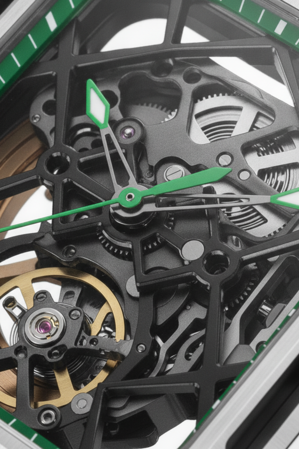 Men's Green Skeleton Square Automatic Mechanical Watch