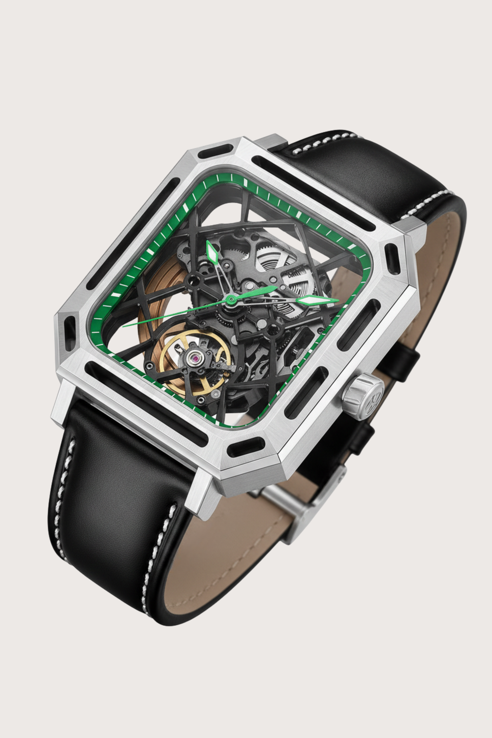 Men's Green Skeleton Square Automatic Mechanical Watch