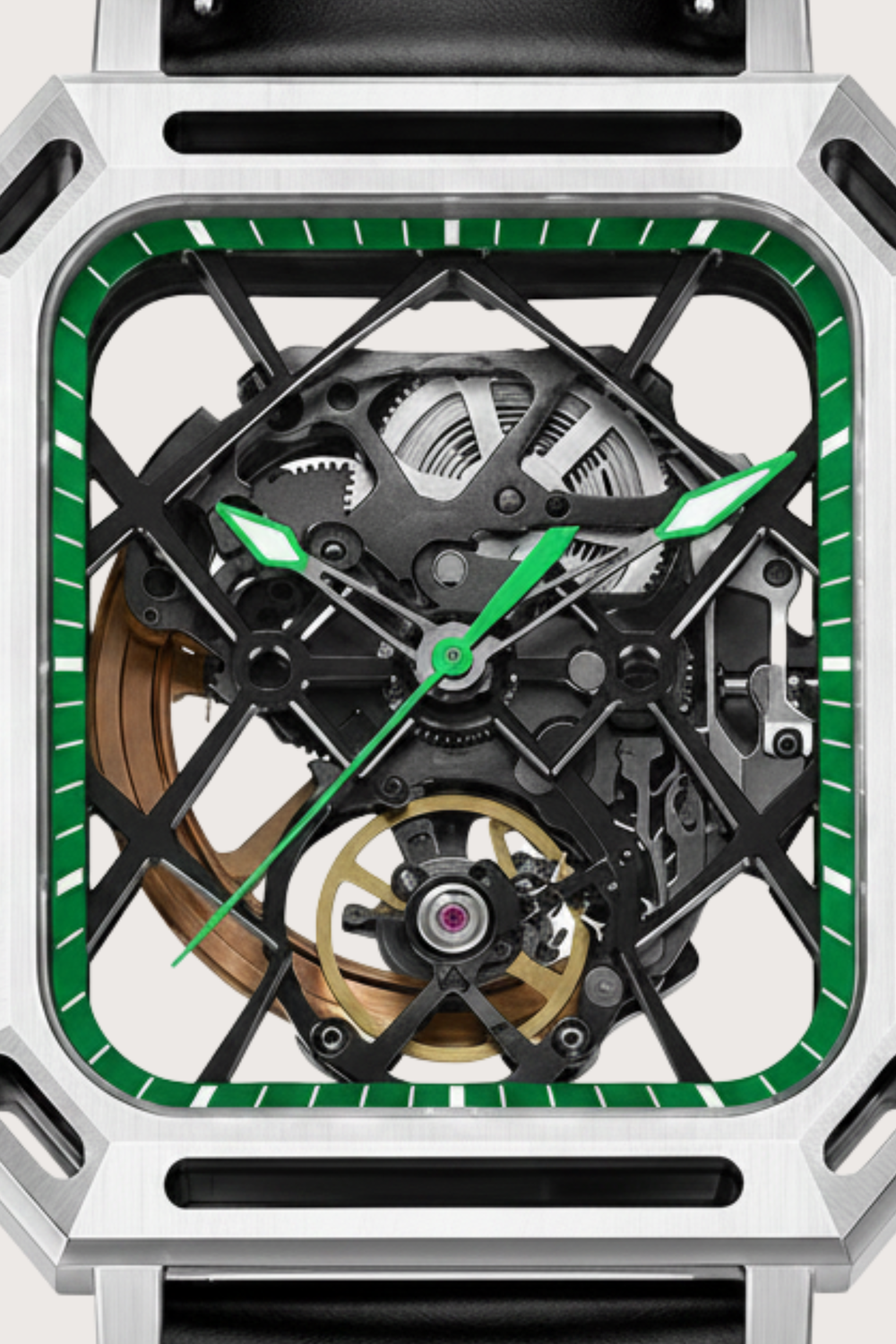 Men's Green Skeleton Square Automatic Mechanical Watch
