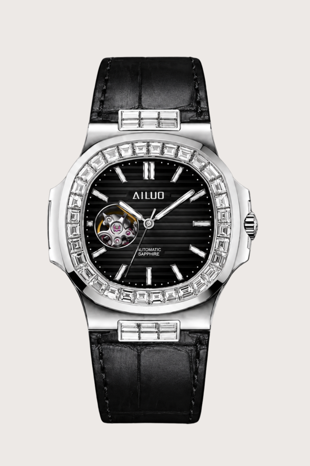 Royal Azure | Silver Black Automatic Open-Heart Watch