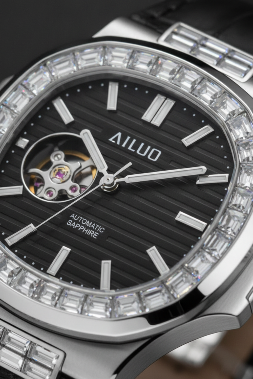 Royal Azure | Silver Black Automatic Open-Heart Watch