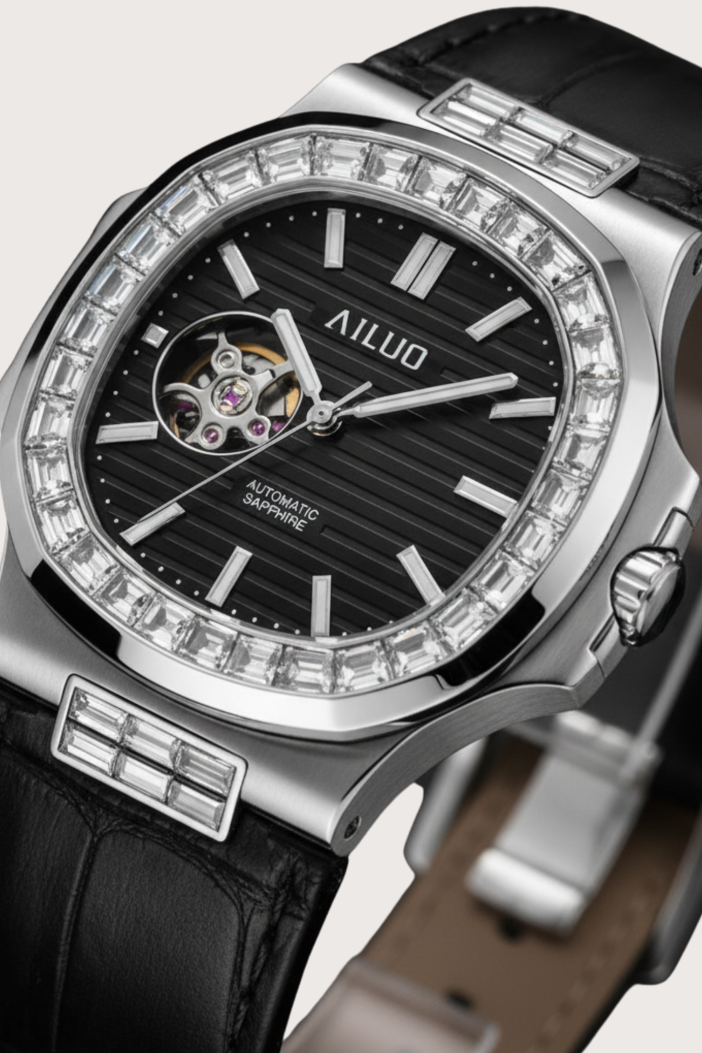 Royal Azure | Silver Black Automatic Open-Heart Watch