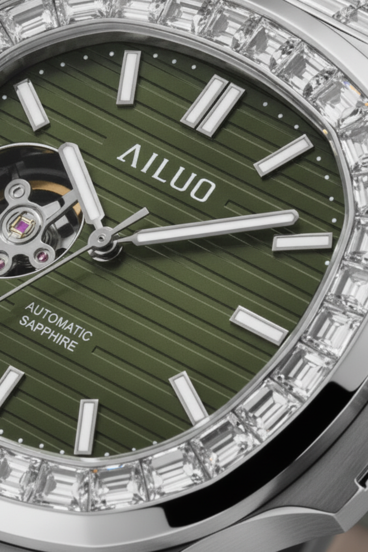 Royal Azure | Olive Green Automatic Open-Heart Watch
