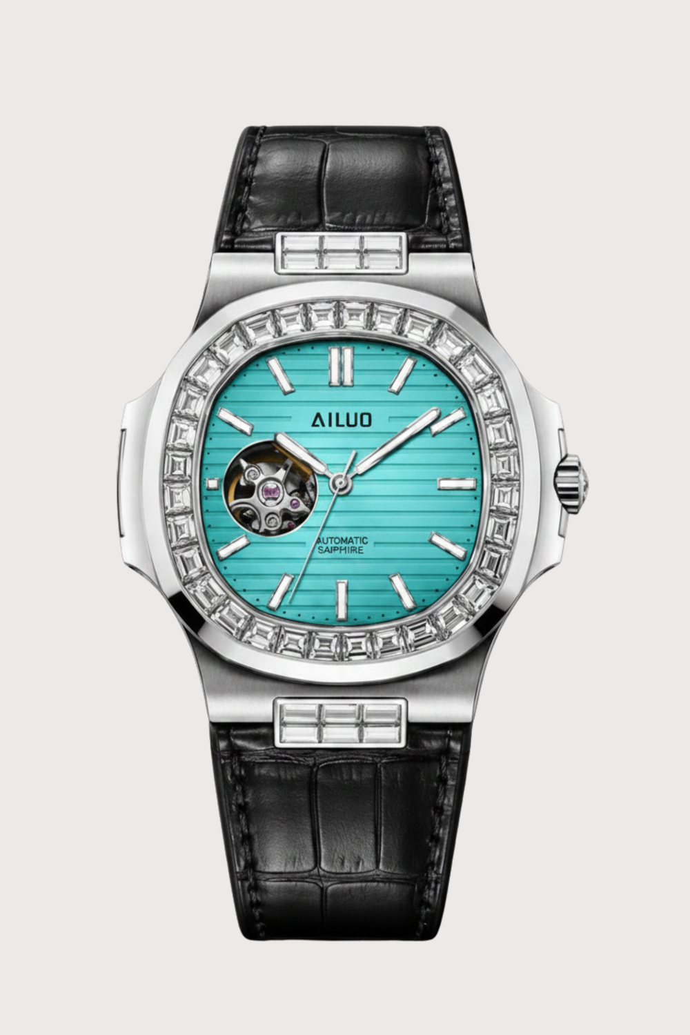 Royal Azure | Silver Turquoise Automatic Open-Heart Watch