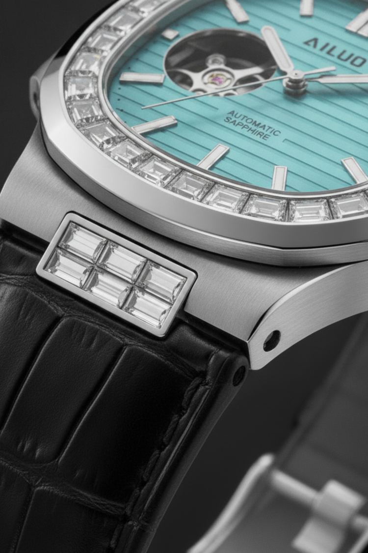 Royal Azure | Silver Turquoise Automatic Open-Heart Watch