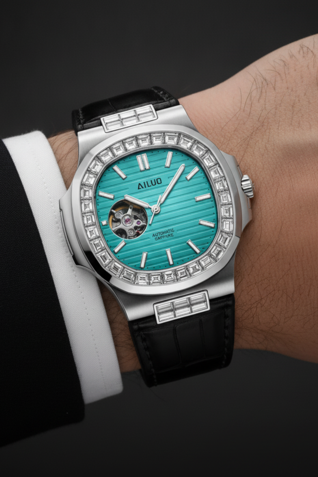 Royal Azure | Silver Turquoise Automatic Open-Heart Watch