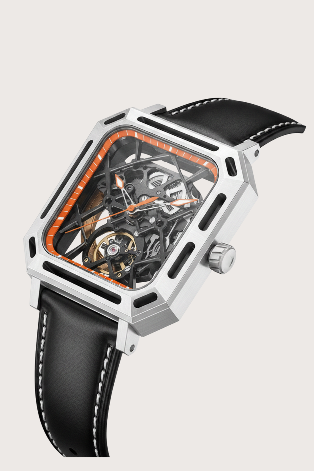 Men's Orange Skeleton Square Automatic Mechanical Watch
