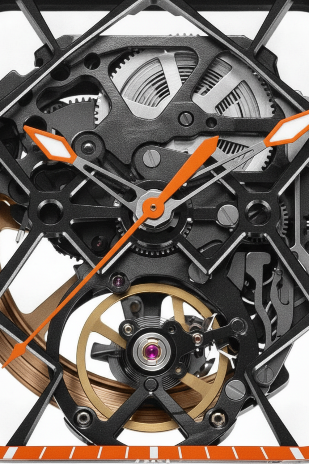 Men's Orange Skeleton Square Automatic Mechanical Watch
