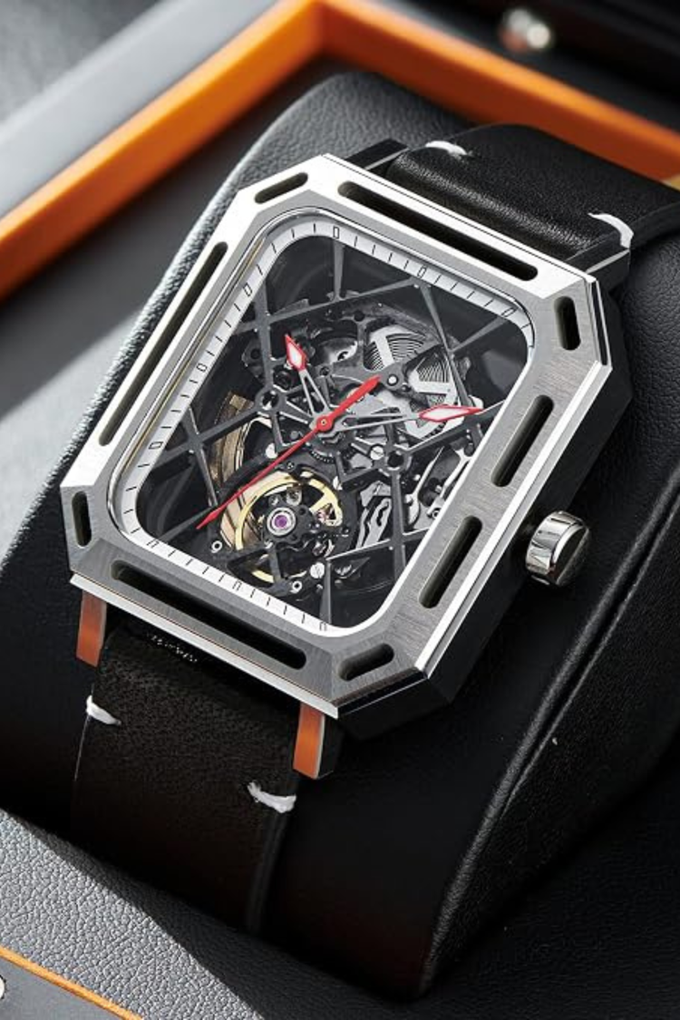 Men's Black Skeleton Square Automatic Mechanical Watch