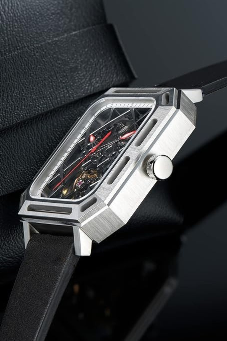 Men's Black Skeleton Square Automatic Mechanical Watch