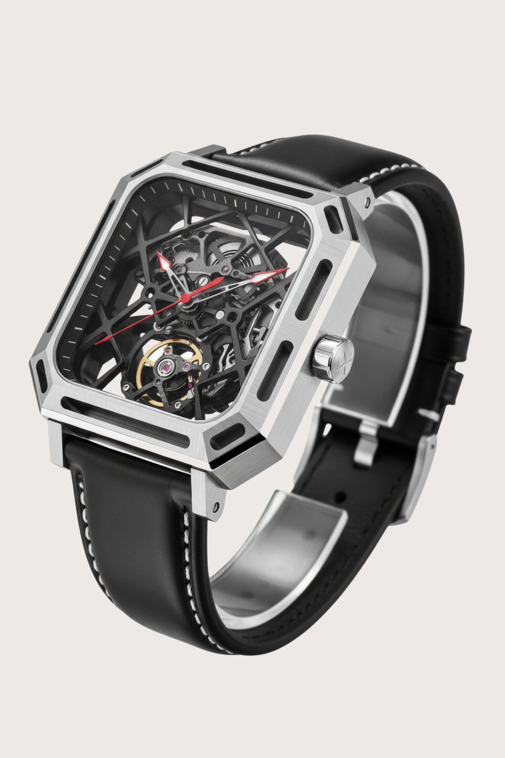 Men's Black Skeleton Square Automatic Mechanical Watch