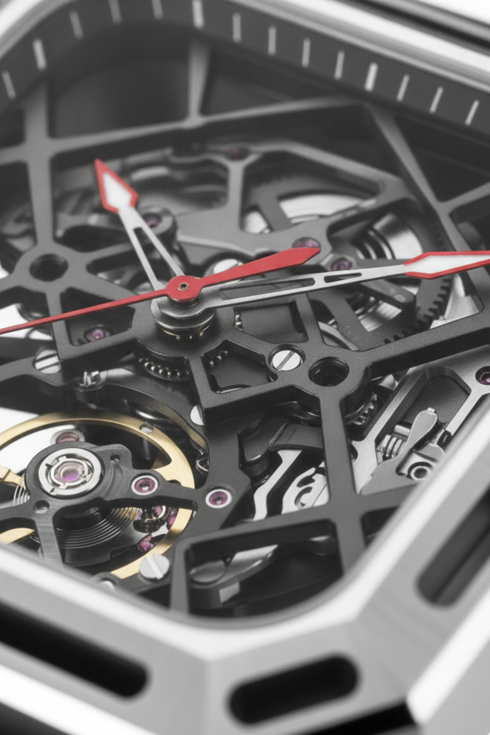 Men's Black Skeleton Square Automatic Mechanical Watch