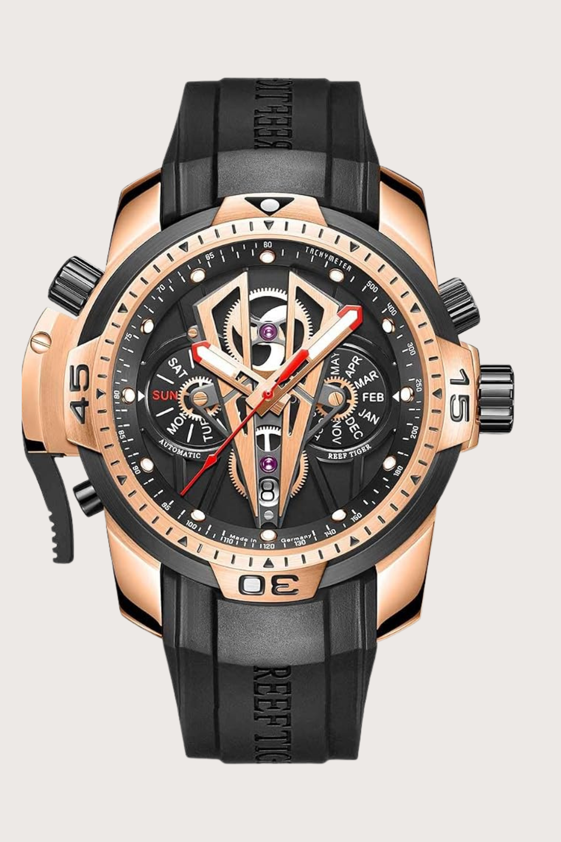 Men's Sport Rose Gold Black Dial Automatic Watch | Reef Tiger Edition