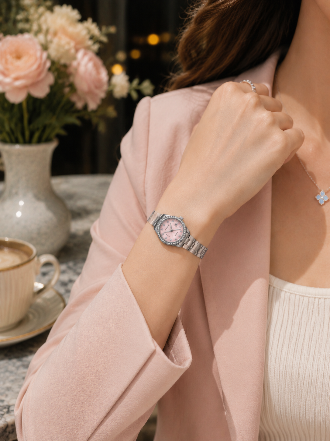 Stellar Grace Silver Pink Diamond Quartz edition Watch (44580767)