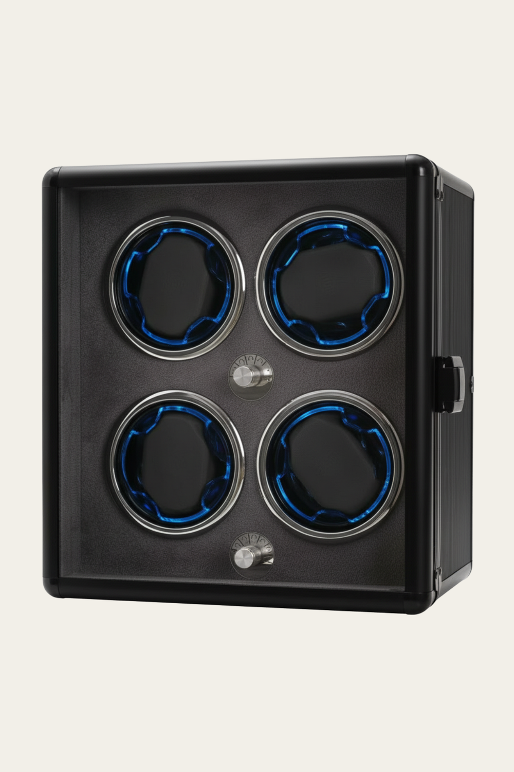 NeoVault Matte Black with Electric Blue LED Accents 4-Slot Automatic Watch Winder – Blue LED Edition
