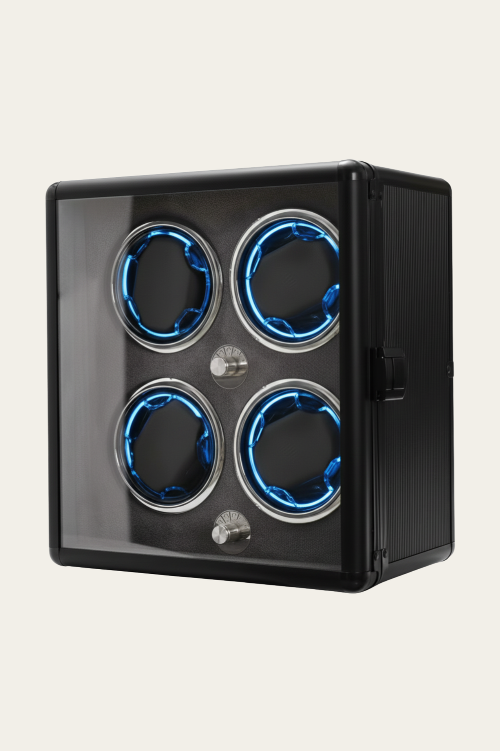 NeoVault Matte Black with Electric Blue LED Accents 4-Slot Automatic Watch Winder – Blue LED Edition