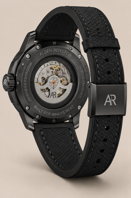 Precision in Motion Dual Tourbillon Automatic Skeleton Black Rubber Strap Watch
