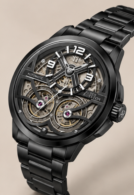Precision in Motion Dual Tourbillon Automatic Skeleton Watch - Black