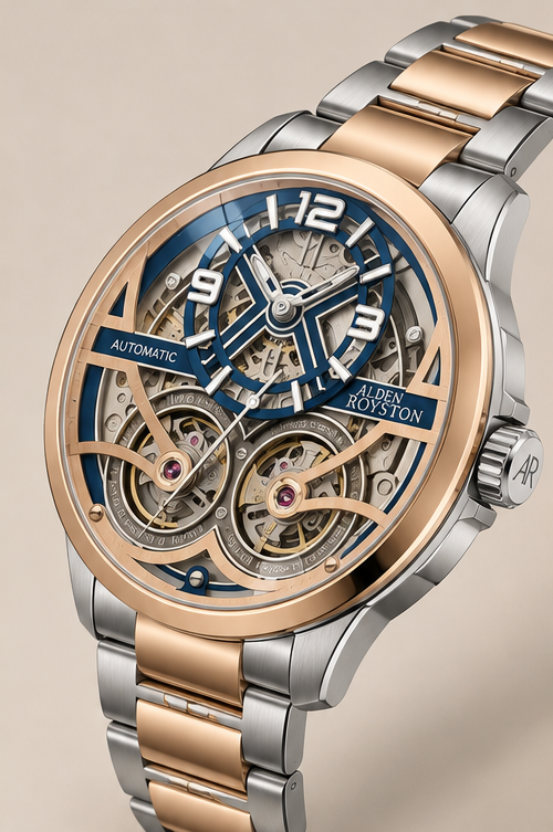 Precision in Motion Dual Tourbillon Automatic Skeleton Watch - Rosegold