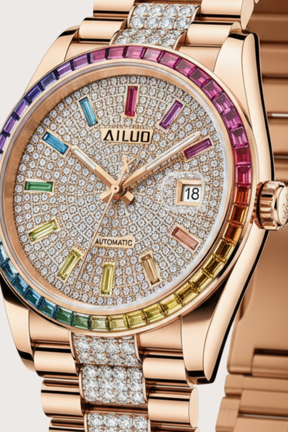 Prism Royale | Ailuo Gold Rainbow Diamond Automatic Watch