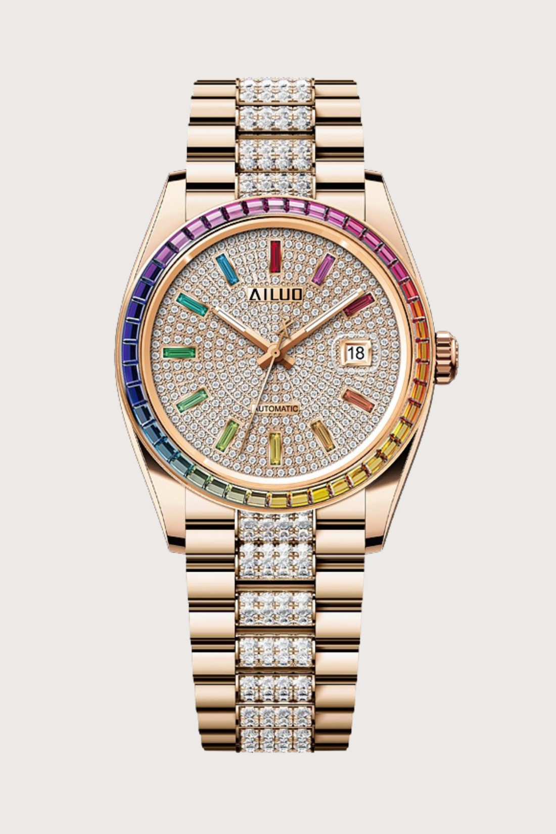 Prism Royale | Ailuo Gold Rainbow Diamond Automatic Watch