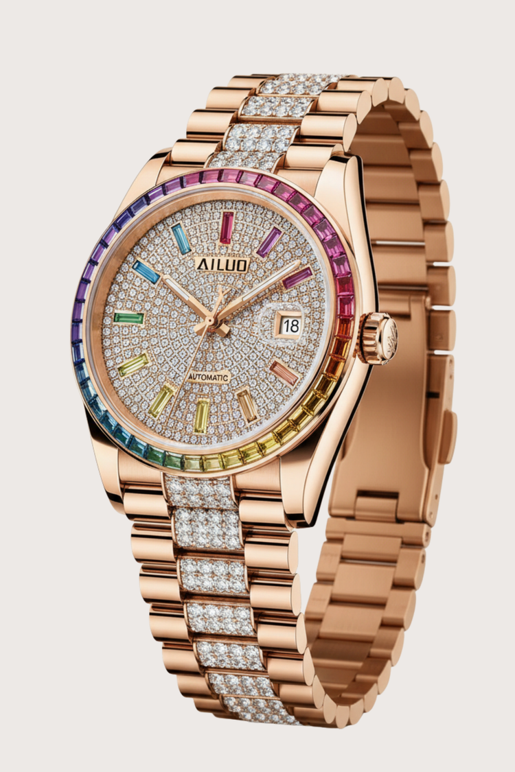 Prism Royale | Ailuo Gold Rainbow Diamond Automatic Watch