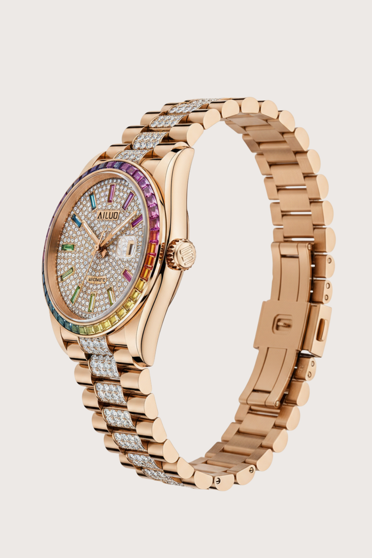Prism Royale | Ailuo Gold Rainbow Diamond Automatic Watch