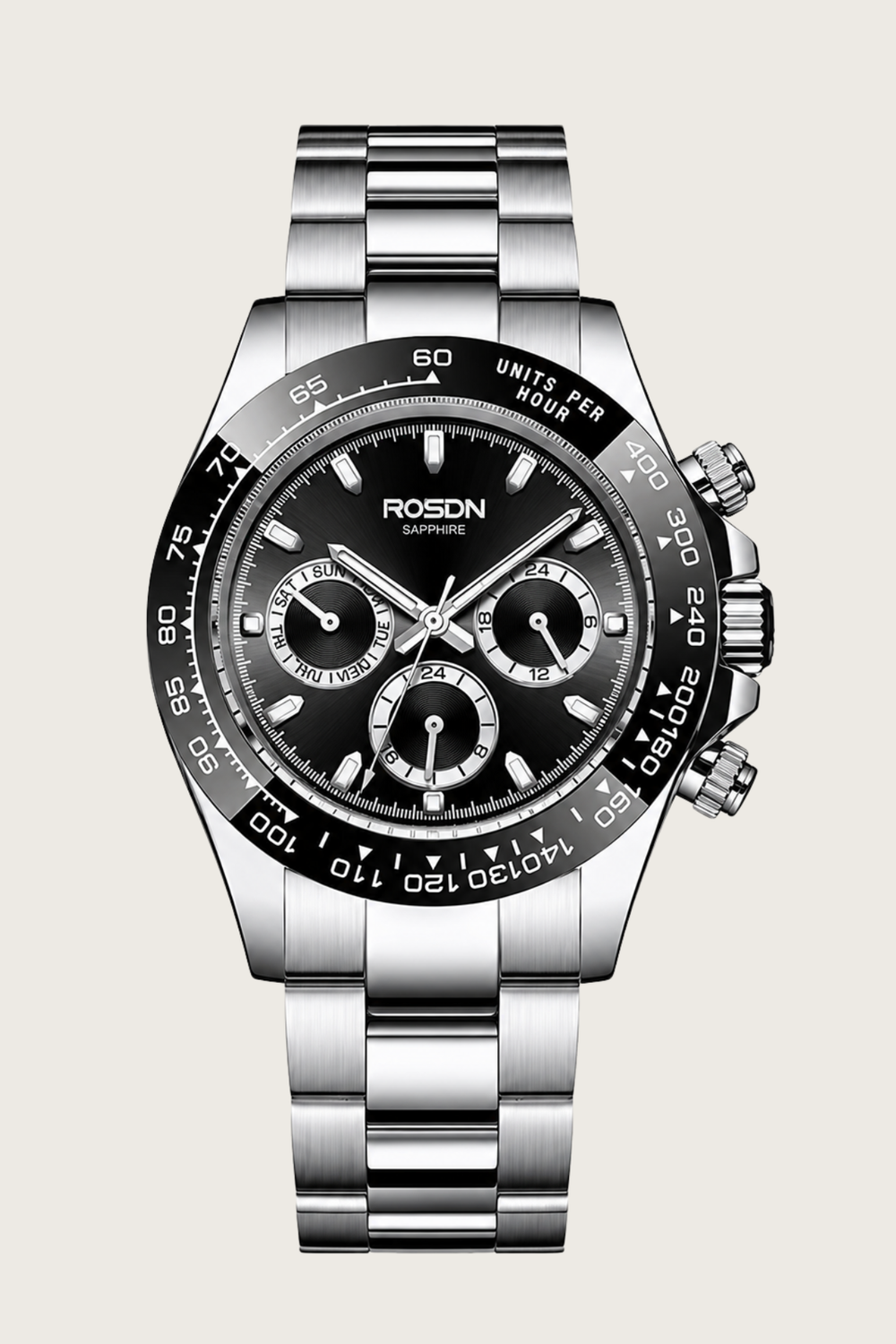 ROSDN Apex Silver Black Chronograph Watch
