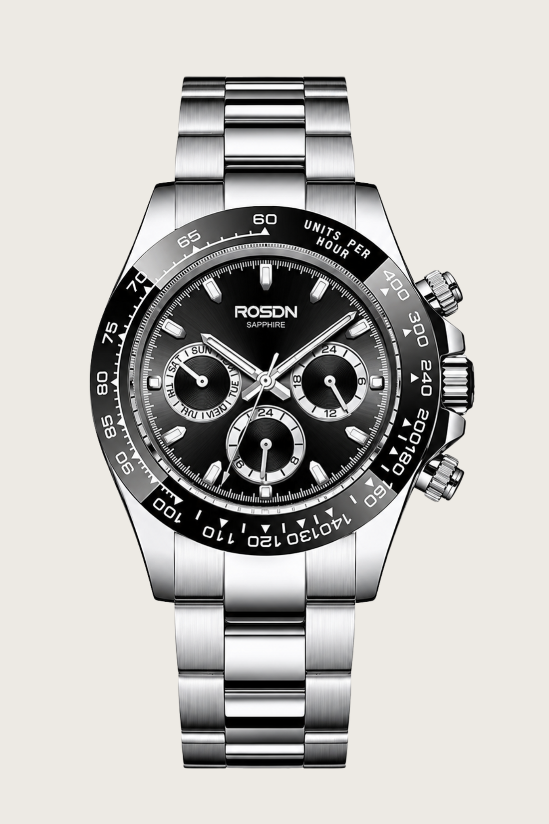 ROSDN Apex Silver Black Chronograph Watch