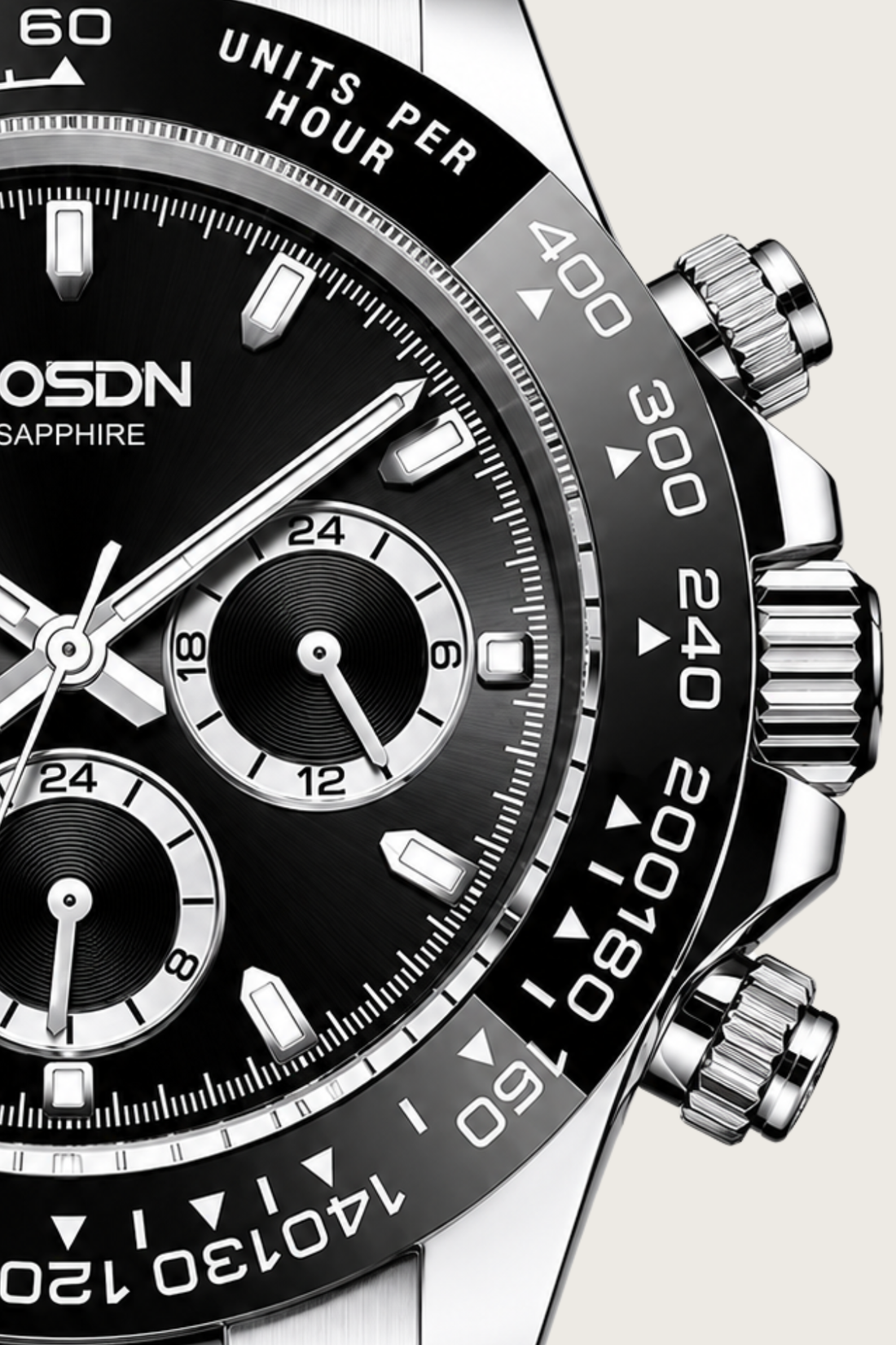ROSDN Apex Silver Black Chronograph Watch