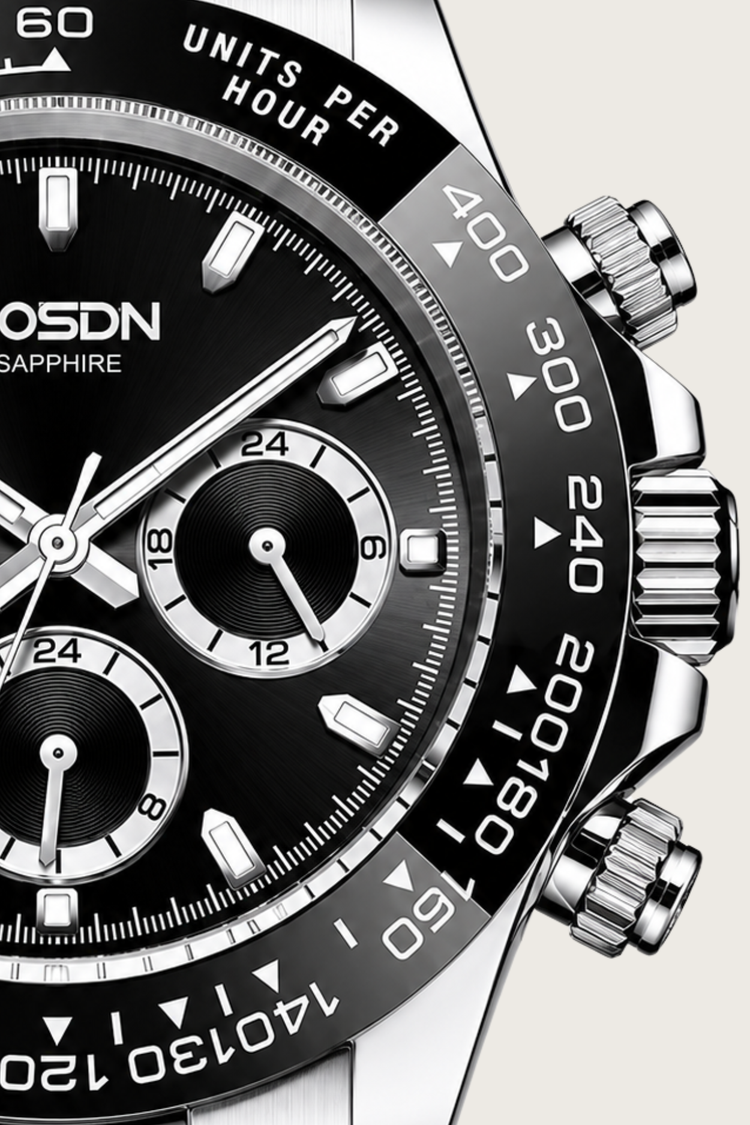 ROSDN Apex Silver Black Chronograph Watch