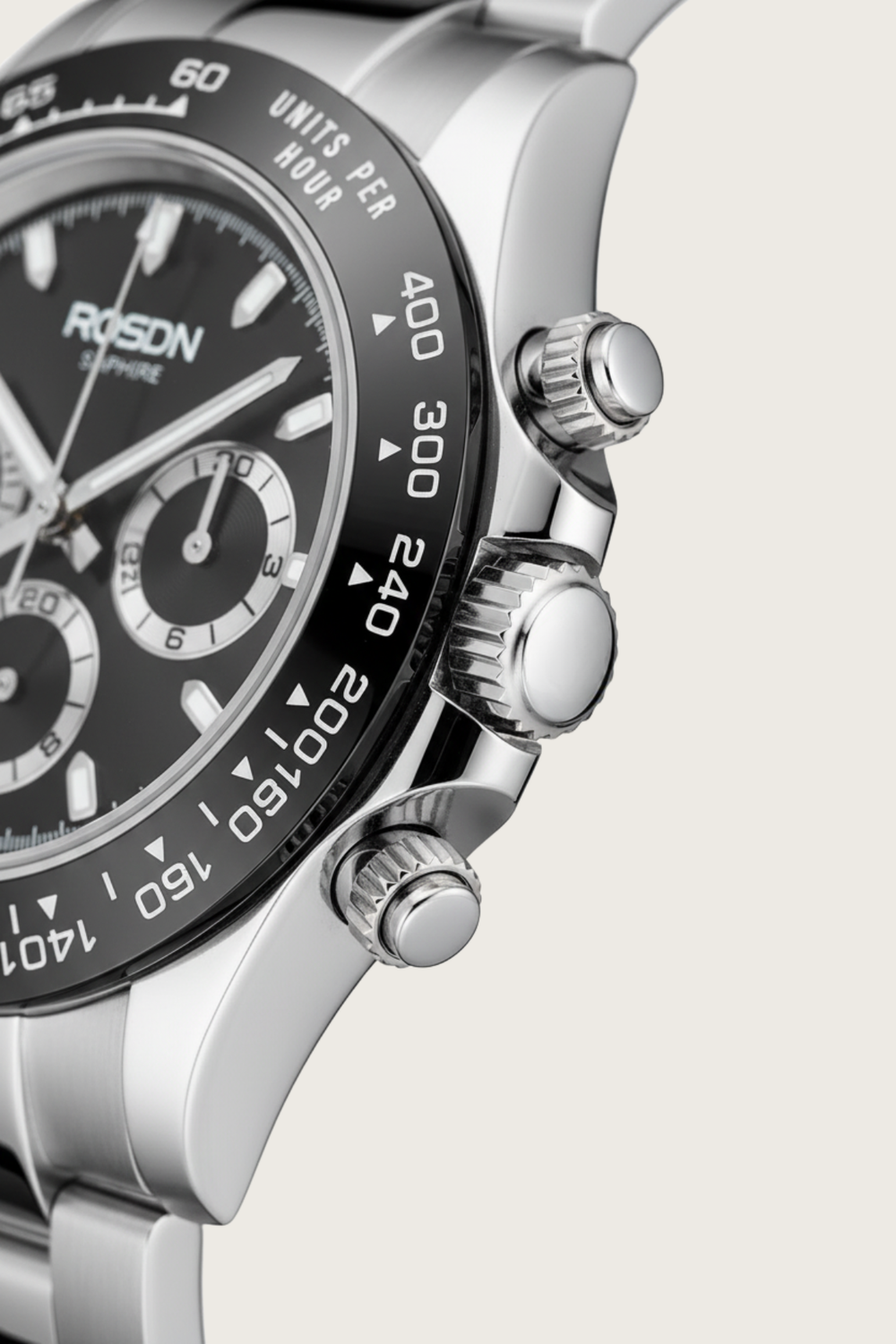 ROSDN Apex Silver Black Chronograph Watch