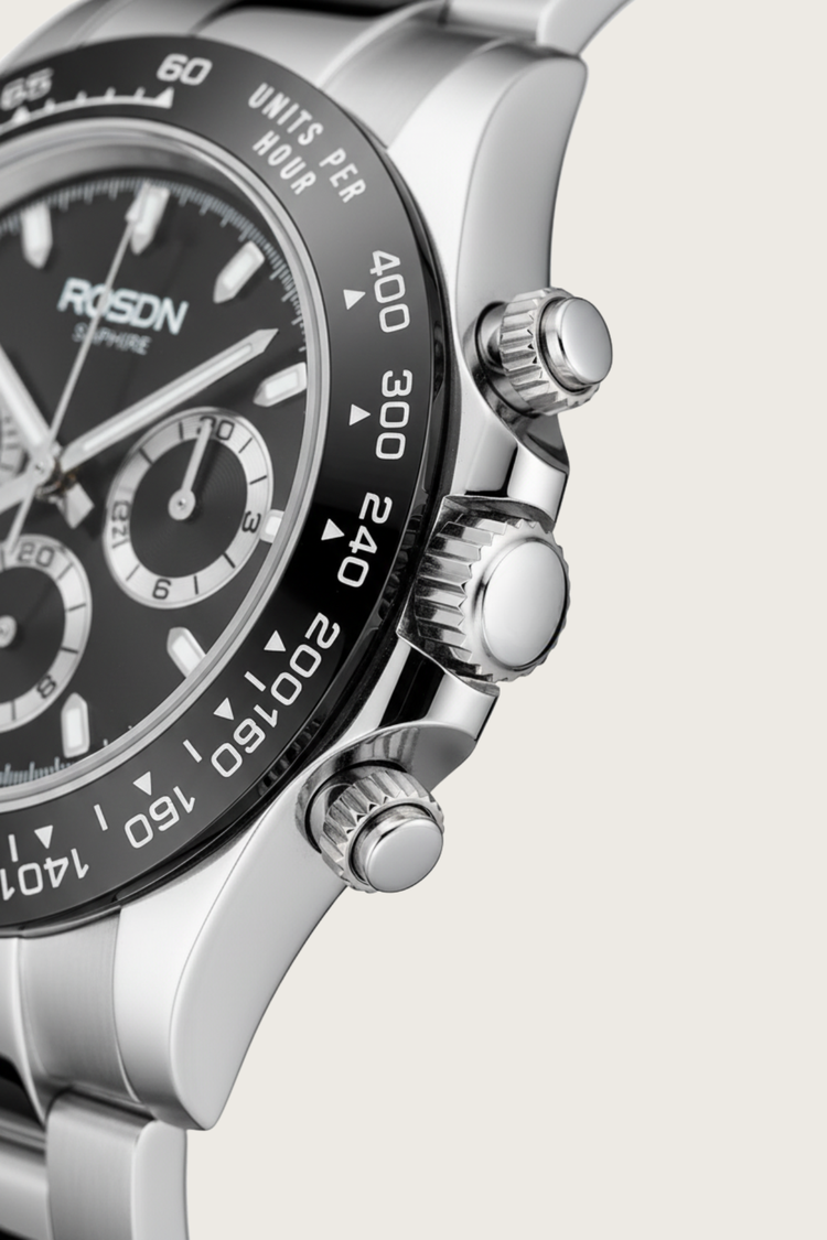 ROSDN Apex Silver Black Chronograph Watch