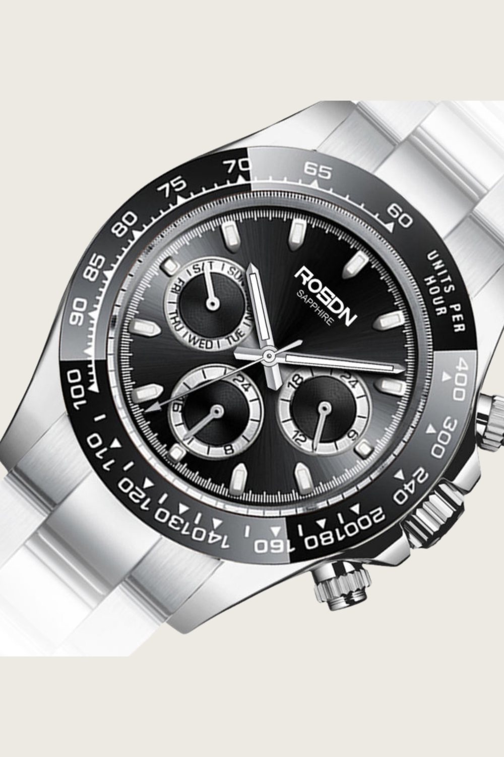 ROSDN Apex Silver Black Chronograph Watch