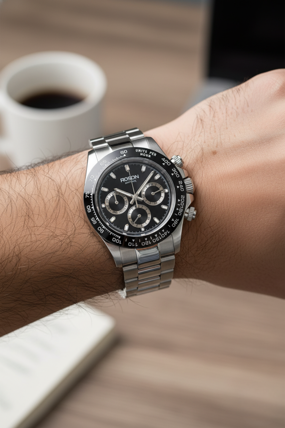 ROSDN Apex Silver Black Chronograph Watch