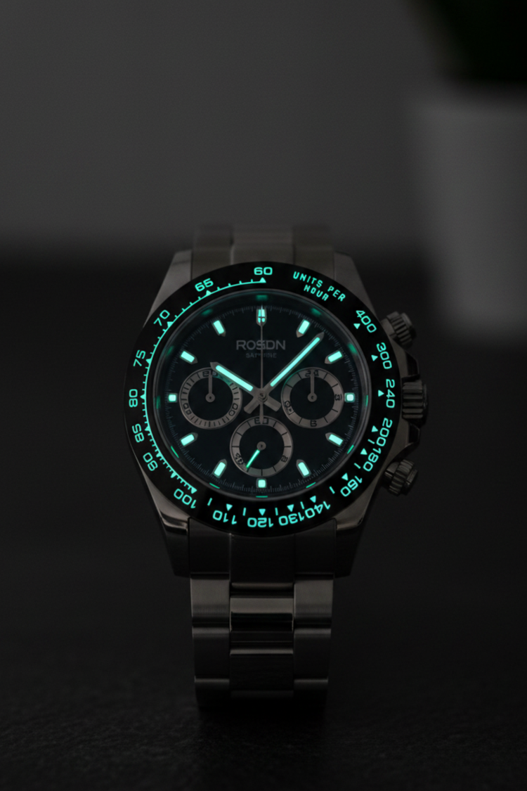 ROSDN Apex Silver Black Chronograph Watch