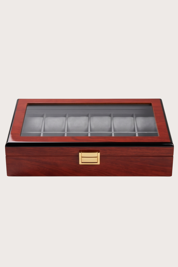 Regal Walnut Glass-Lid 12 Slot Watch Winder