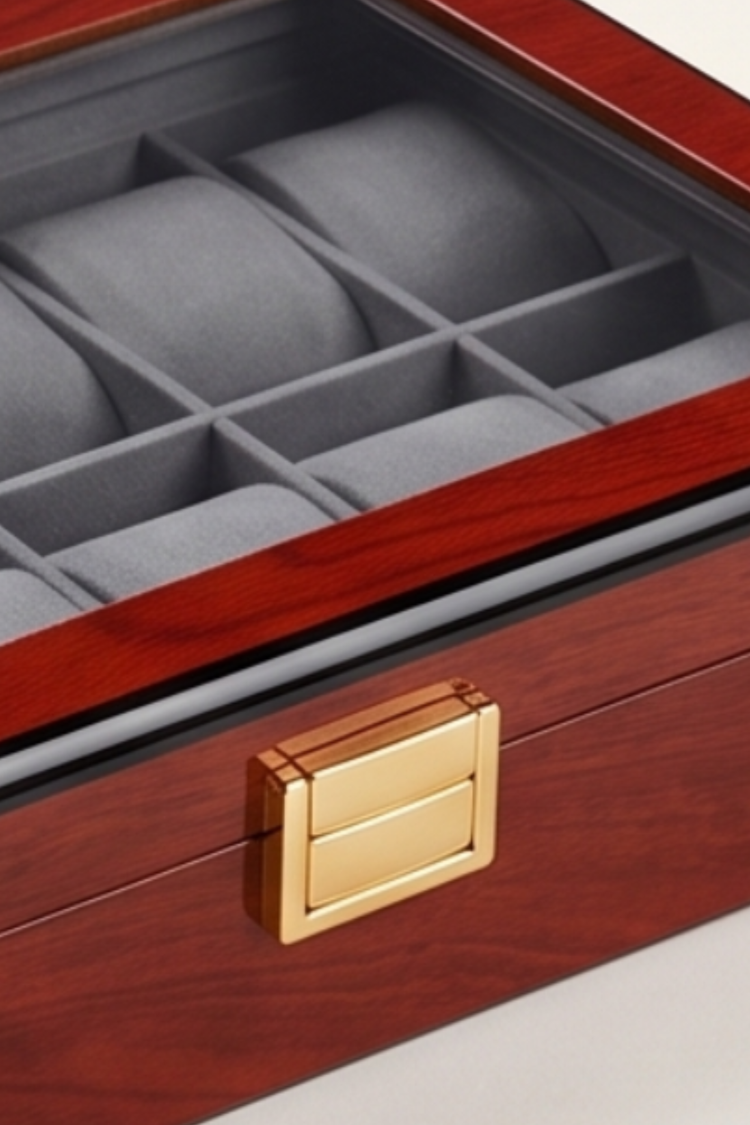 Regal Walnut Glass-Lid 12 Slot Watch Winder