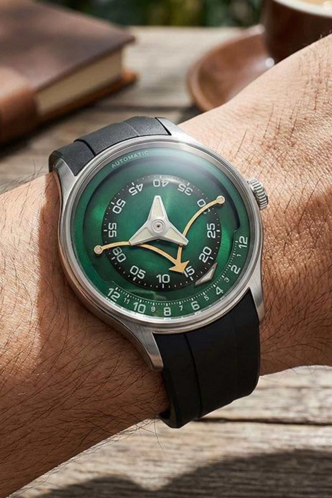 Retrograde Hour Green Dial Mechanical Watch
