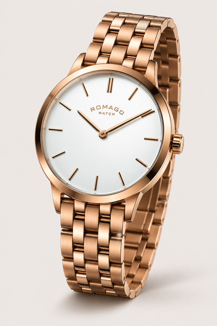 Romago Classic Elegance Rose Gold White Watch