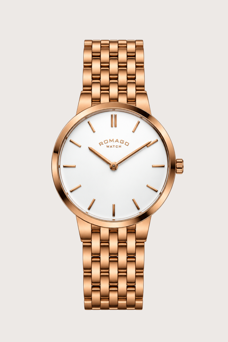 Romago Classic Elegance Rose Gold White Watch