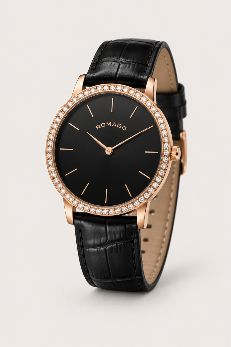 Romago Diamond Halo Noir Dial Watch