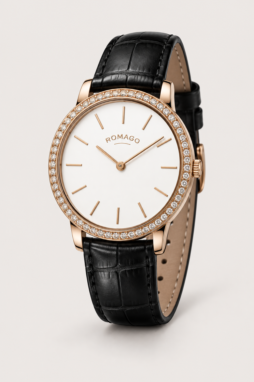 Romago Diamond Halo Pearl Dial Watch