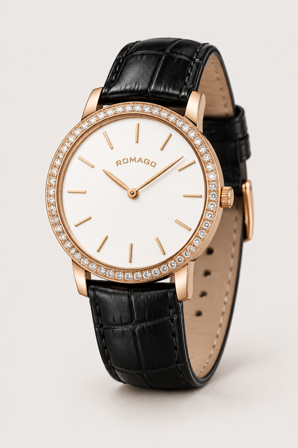 Romago Diamond Halo Pearl Dial Watch