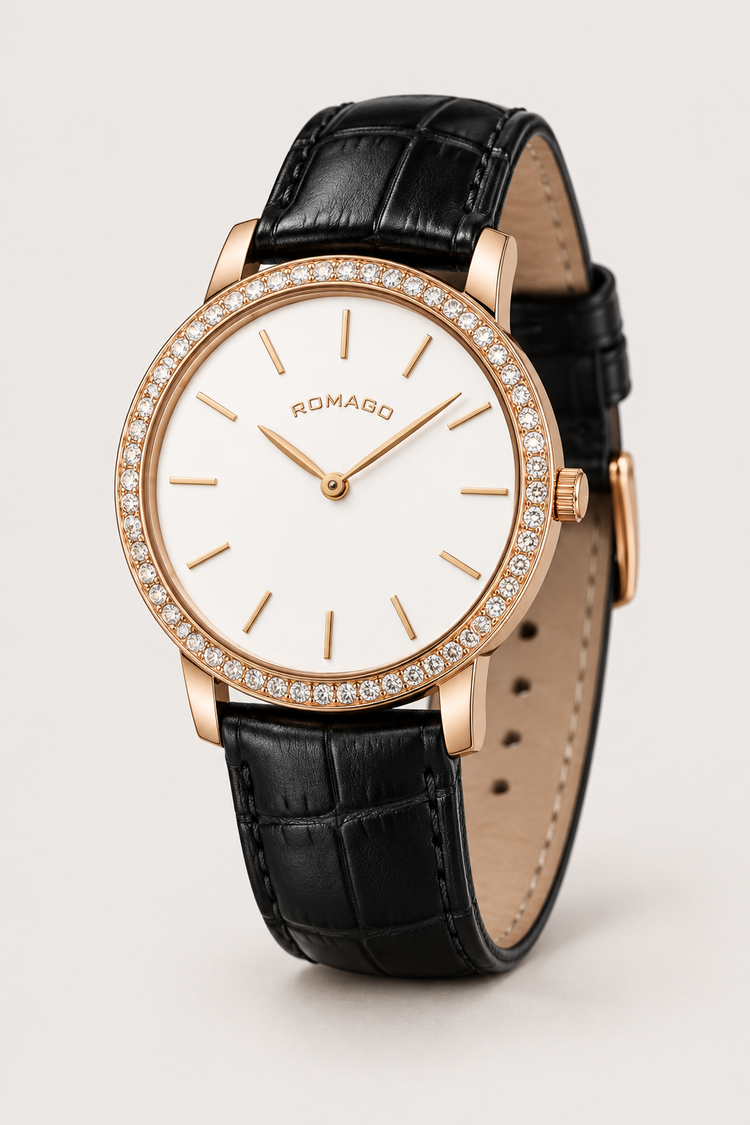 Romago Diamond Halo Pearl Dial Watch