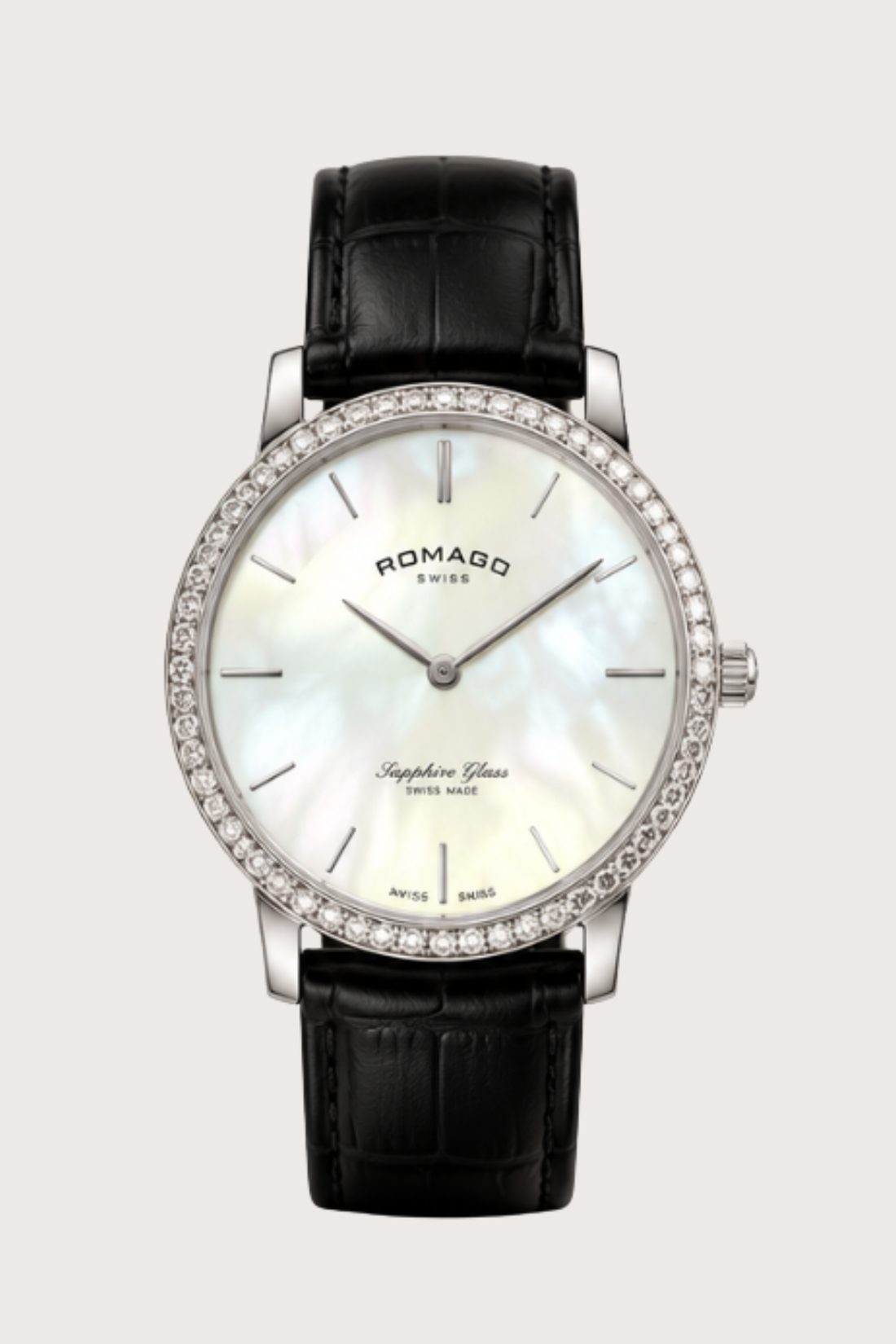 Romago Diamond Halo Pearl Radiance Silver Dial Watch