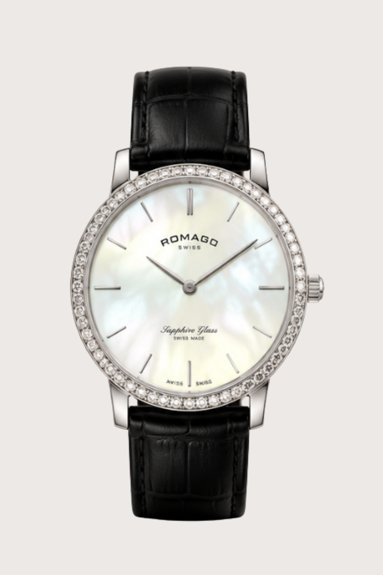 Romago Diamond Halo Pearl Radiance Silver Dial Watch
